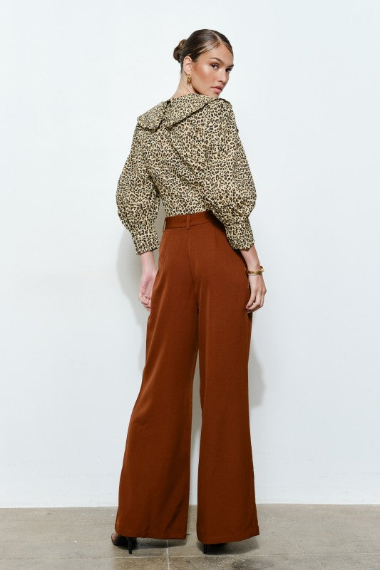 Alejandra Leopard Print Blouse With Statement Wide Collar