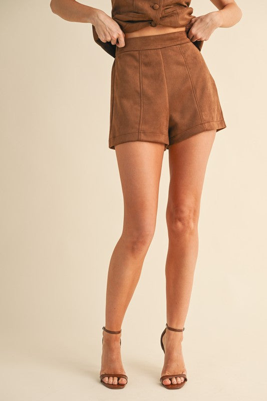 Isabel Suede Vest  & Short Set – Mocha Color