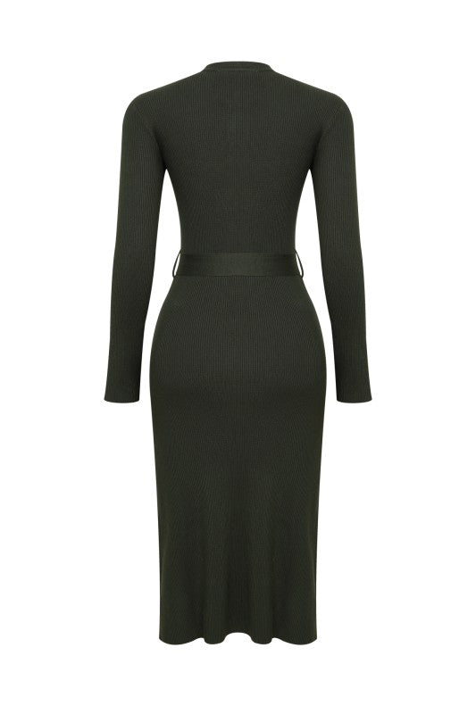 Ellery Long Sleeve Midi Dress W/Contrast High Neck Collar