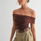 Karla Mesh Off Shoulder Ruched Top