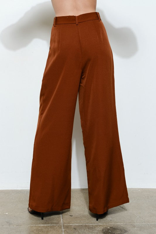 Lina High Waist Pleated Front Wide Leg Pants