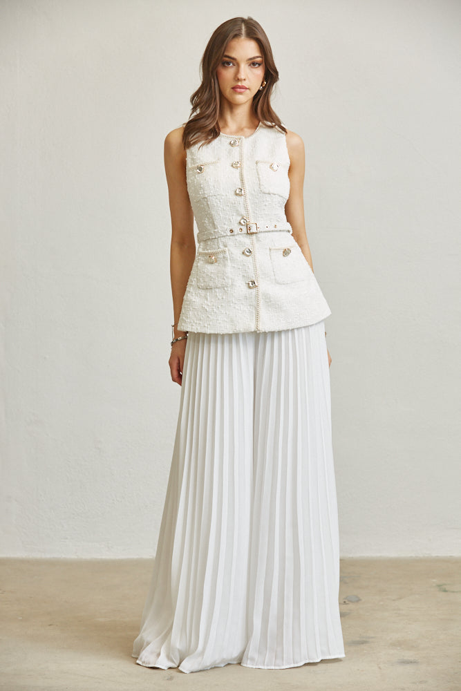 Nere Belted Boucle Vest Top And Pleated Pant Set