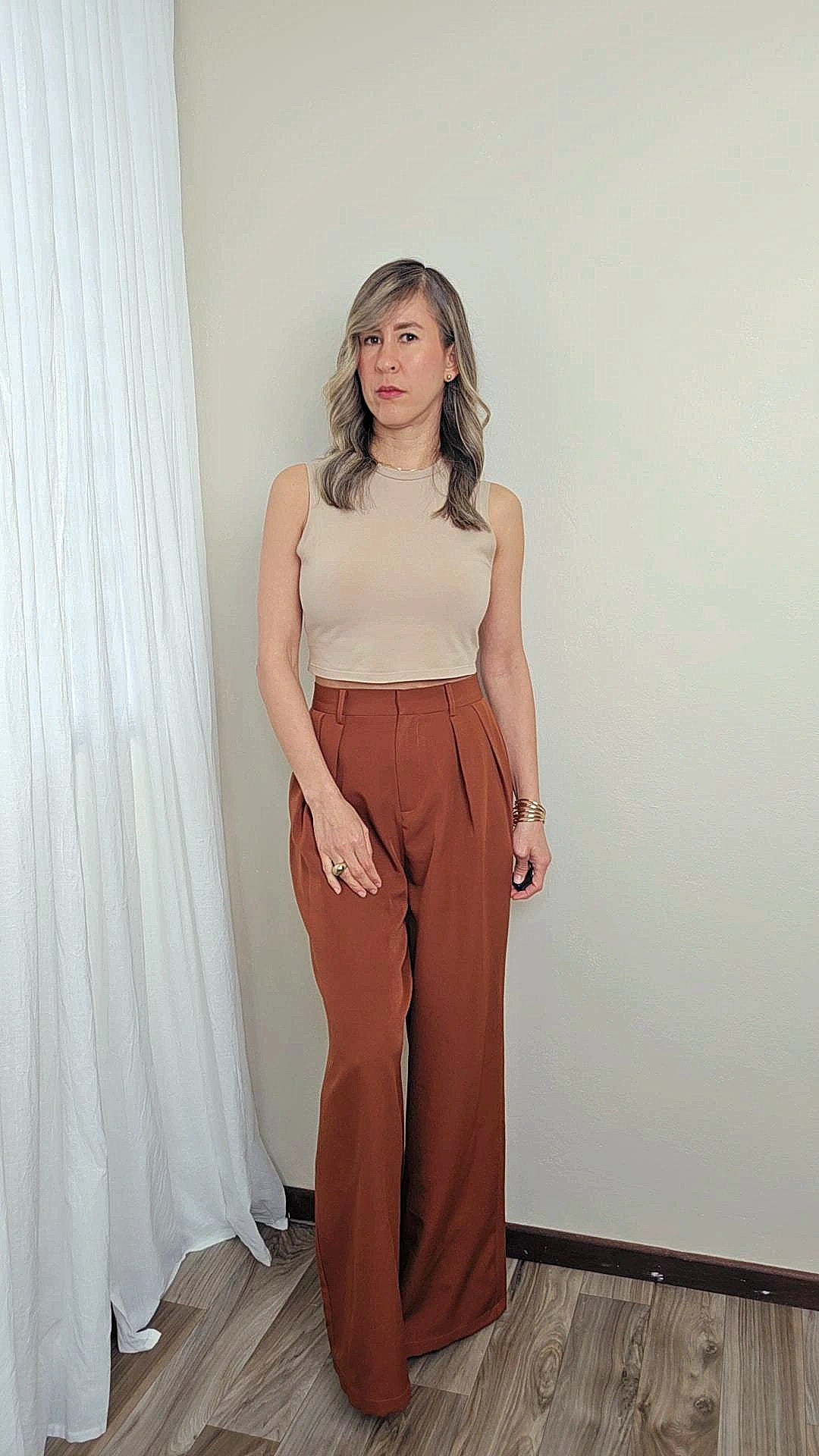 Lina High Waist Pleated Front Wide Leg Pants