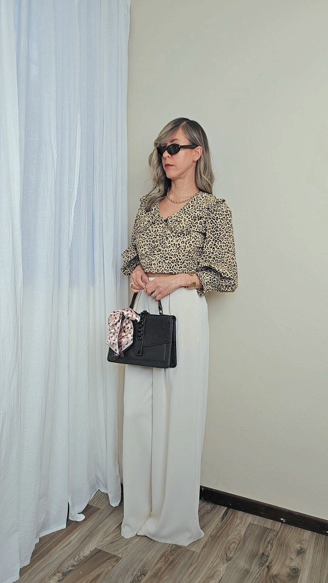 Alejandra Leopard Print Blouse With Statement Wide Collar