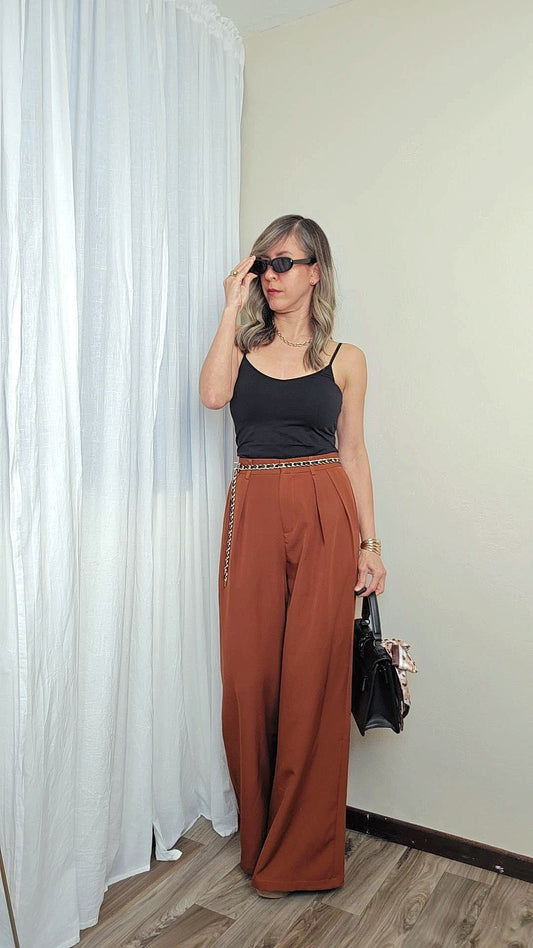 Lina High Waist Pleated Front Wide Leg Pants