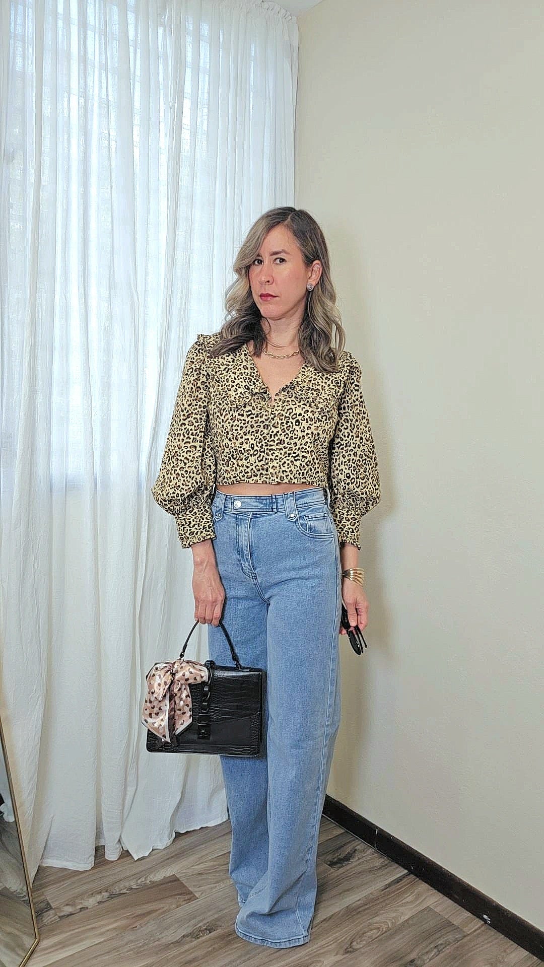 Alejandra Leopard Print Blouse With Statement Wide Collar