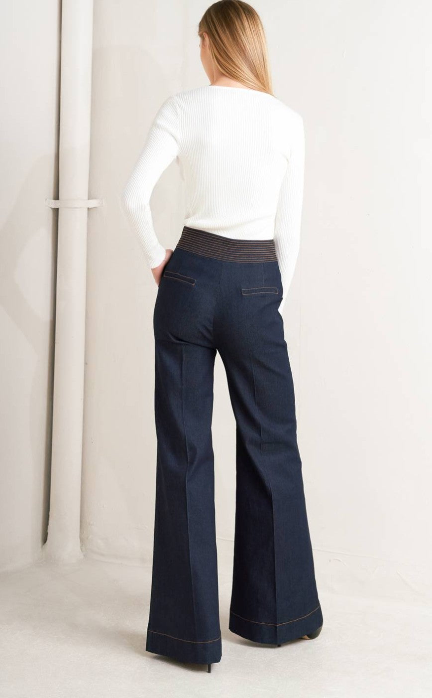 Fran Denim Strapless Peplum Top & Denim Pant Set
