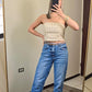 Marlene Statement Strapless Beige Crop Top
