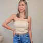 Marlene Statement Strapless Beige Crop Top