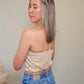 Marlene Statement Strapless Beige Crop Top