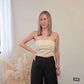 Marlene Statement Strapless Beige Crop Top