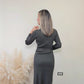 Ellery Long Sleeve Midi Dress W/Contrast High Neck Collar