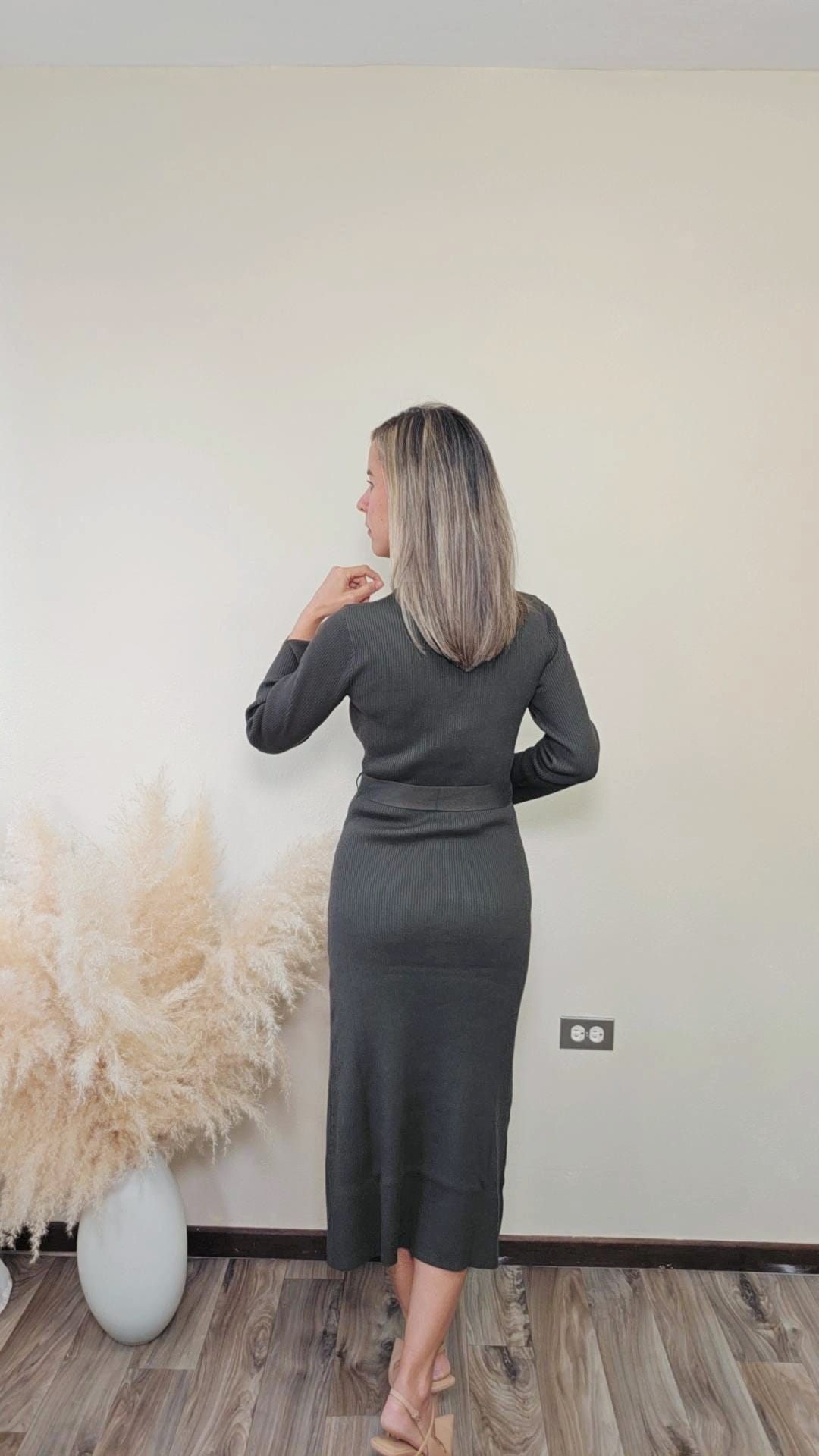 Ellery Long Sleeve Midi Dress W/Contrast High Neck Collar