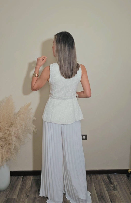 Nere Belted Boucle Vest Top And Pleated Pant Set