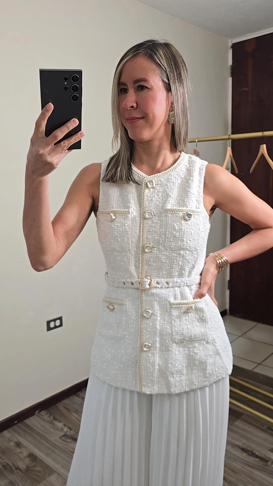 Nere Belted Boucle Vest Top And Pleated Pant Set