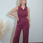 Amira Peplum Top and Wide Leg Pant - Burgundy Set