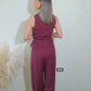 Amira Peplum Top and Wide Leg Pant - Burgundy Set