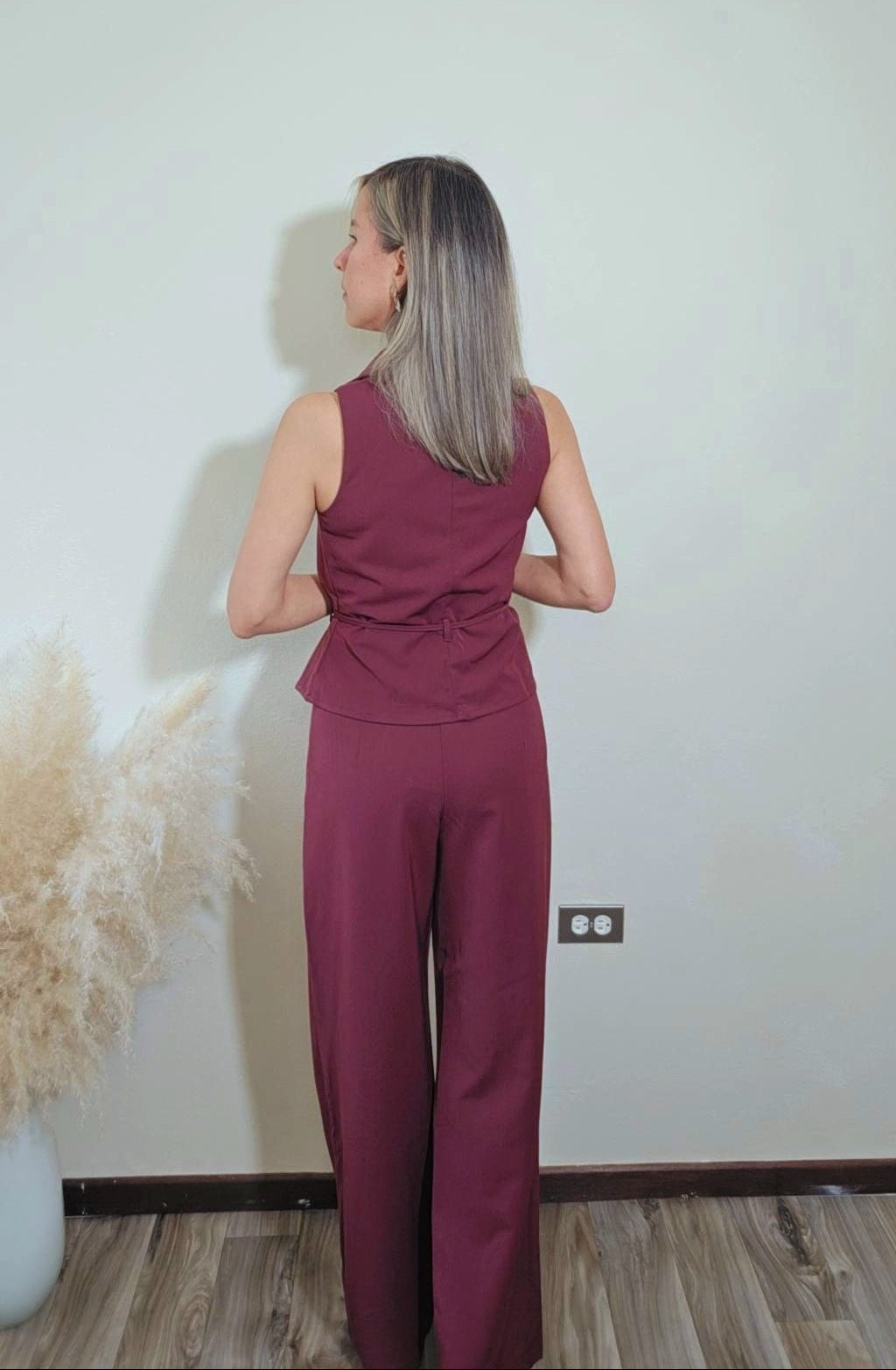 Amira Peplum Top and Wide Leg Pant - Burgundy Set