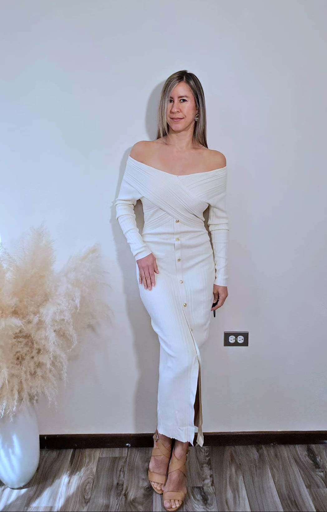 Aida Off Cross Shoulder Knit Midi Dress