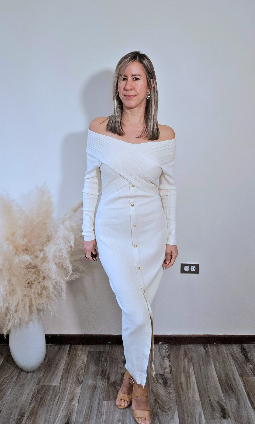 Aida Off Cross Shoulder Knit Midi Dress