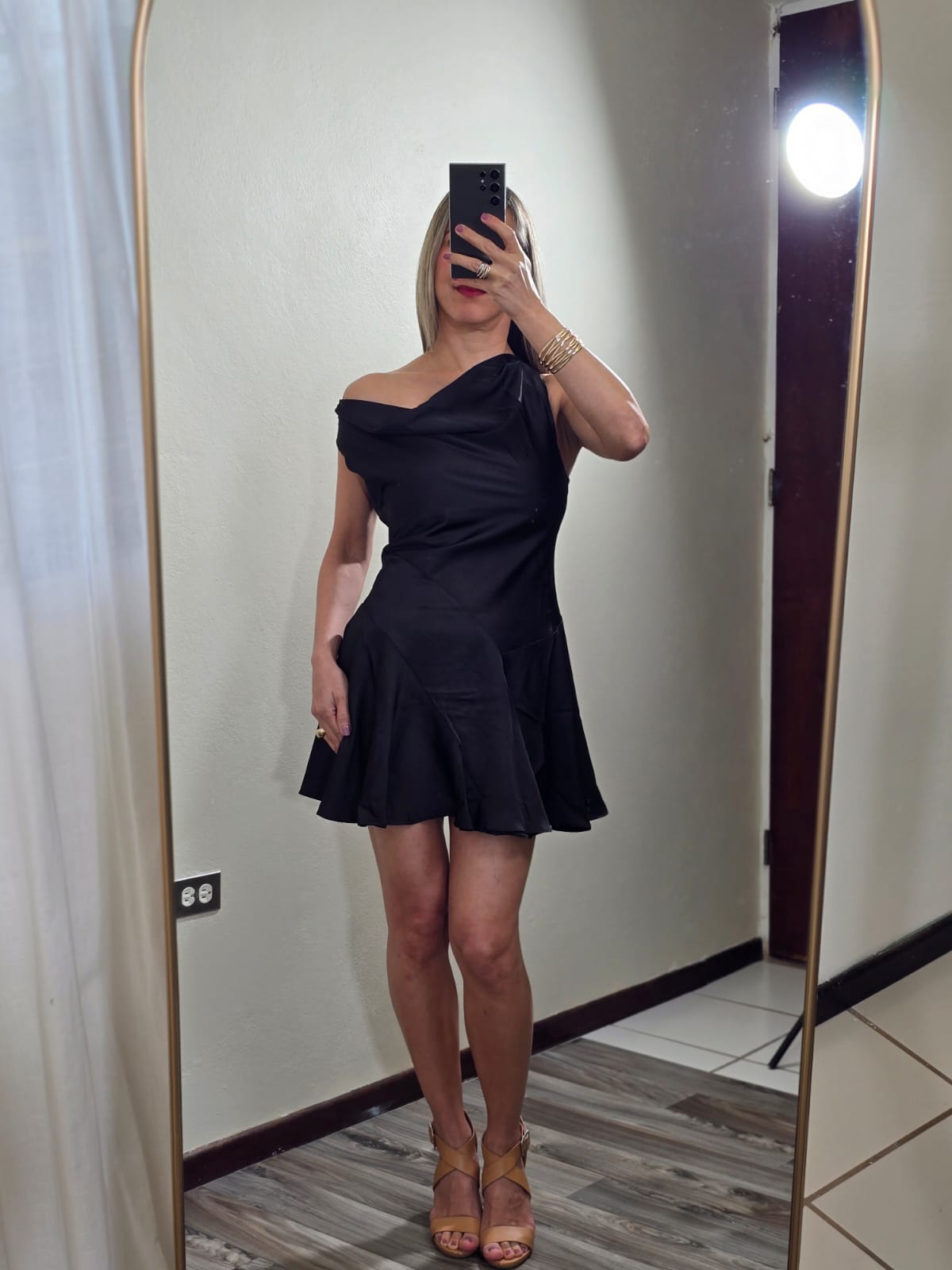 Dodanim Black Drape Neck Mini Dress