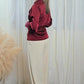 Ingrid Long Sleeve Burgundy Satin Wrap Waist Blouse